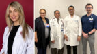 Composite image of co-authors of study on blastomycosis, showing a portrait of a medical student on the left and a group picture of four doctors on the right