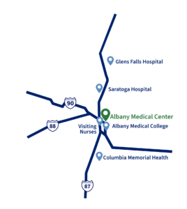 map of the Albany Med Health System with Albany Medical Center highlighted