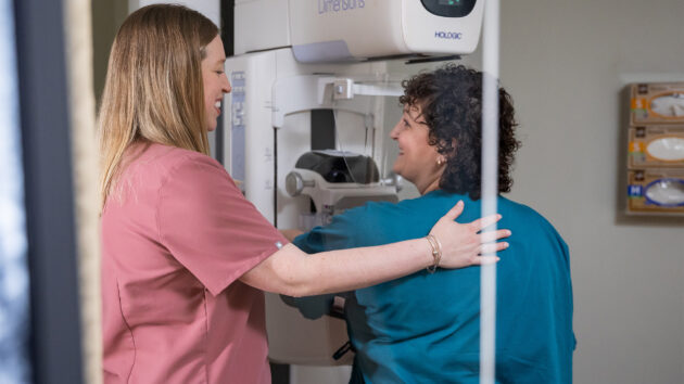 woman having mammogram