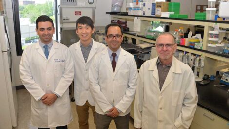 Left to right: Poornima Sankar, PhD candidate; Tanvir Noor Nafiz, PhD candidate; Bibhuti Mishra, PhD, assistant professor, Department of Immunology and Microbial Disease; Mohd Saqib, PhD, postdoctoral fellow