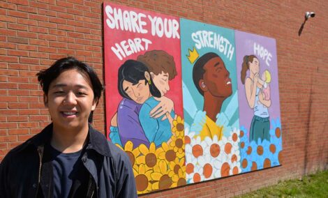 A movable mural designed as a visual representation to fight the stigma and raise awareness of some stories of homelessness was mounted earlier today on the brick facing of our Physicians Pavilion building. The “Shared Connections” mural is the result of a collaborative project between our medical students, Albany Center Gallery (ACG), local artist Jade Warrick, Interfaith Partnership for the Homeless (IPH), and Family Promise of the Capital Region. The three-panel mural will be on display for approximately the next month and will eventually travel to IPH and Family Promise in the coming months. The project was led by second-year medical college student Andrew Kwok, co-leader of Empowering Arts, a program at the College that serves the community through artistic expression and community building projects. A movable mural designed as a visual representation to fight the stigma and raise awareness of some stories of homelessness was mounted earlier today on the brick facing of our Physicians Pavilion building. The “Shared Connections” mural is the result of a collaborative project between our medical students, Albany Center Gallery (ACG), local artist Jade Warrick, Interfaith Partnership for the Homeless (IPH), and Family Promise of the Capital Region. The three-panel mural will be on display for approximately the next month and will eventually travel to IPH and Family Promise in the coming months. The project was led by second-year medical college student Andrew Kwok, co-leader of Empowering Arts, a program at the College that serves the community through artistic expression and community building projects.