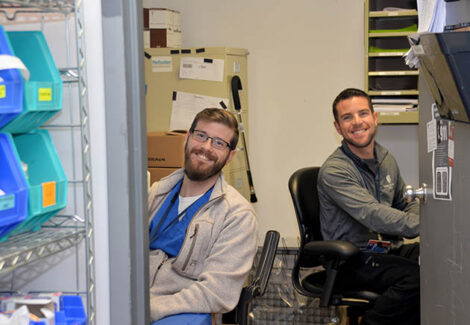 Nuclear Pharmacists, Pharmacy sterile products supervisors Tyler Nichols, PharmD, BCPS, left, and Ryan Silva, PharmD, BS.